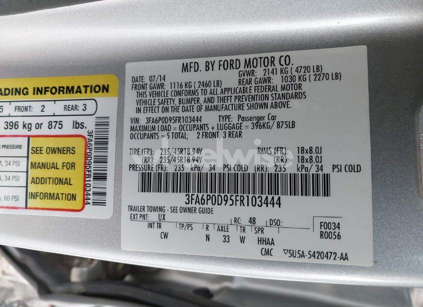 Photo 9 of 2015 Ford Fusion TITANIUM (VIN 3FA6P0D95FR103444)