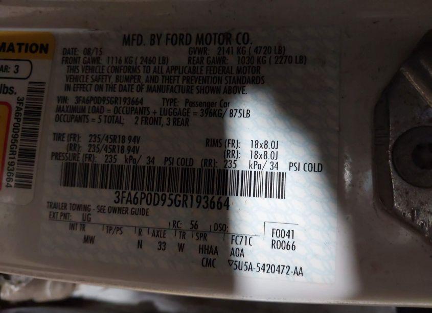 Photo 9 of 2016 Ford Fusion TITANIUM (VIN 3FA6P0D95GR193664)