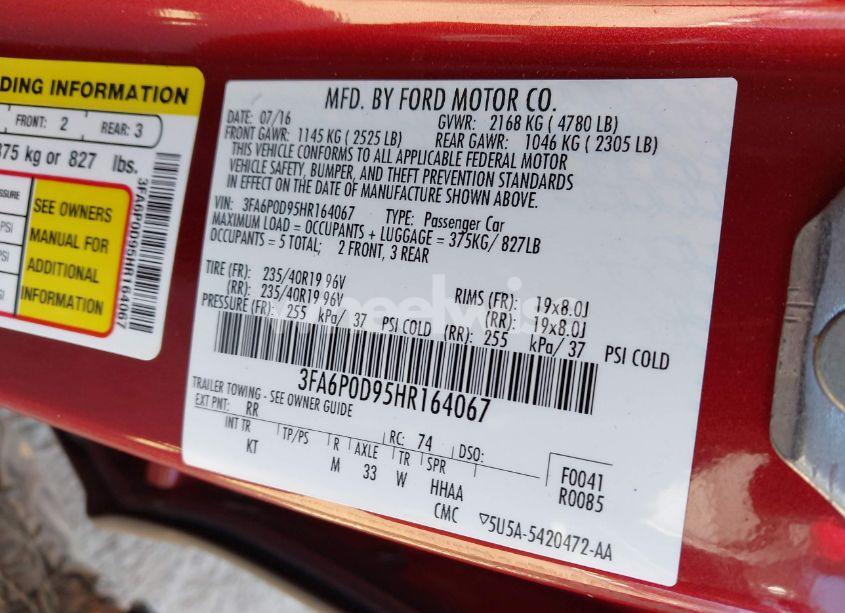 Photo 9 of 2017 Ford Fusion TITANIUM (VIN 3FA6P0D95HR164067)