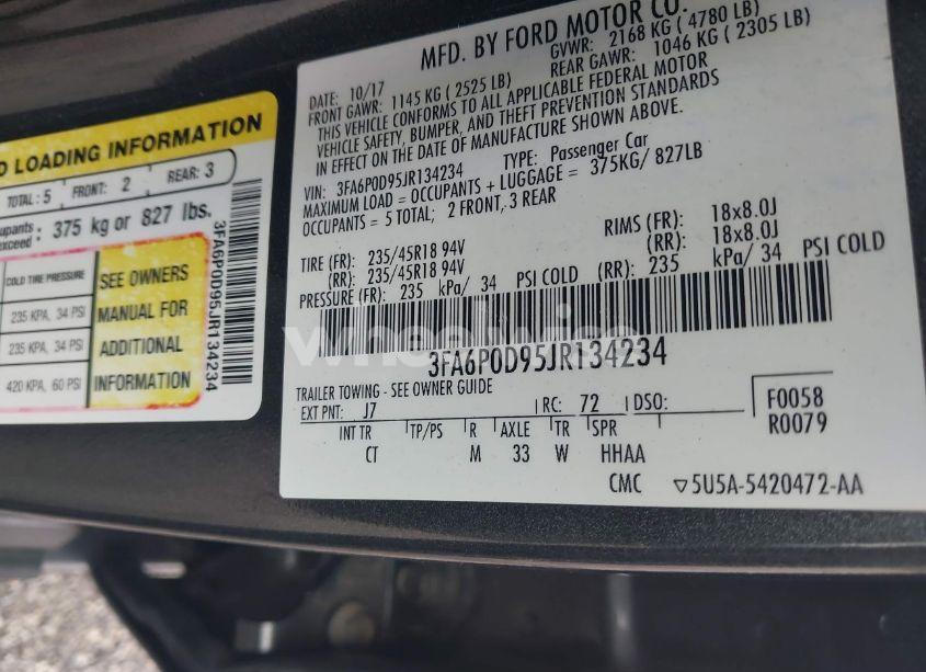 Photo 9 of 2018 Ford Fusion TITANIUM (VIN 3FA6P0D95JR134234)