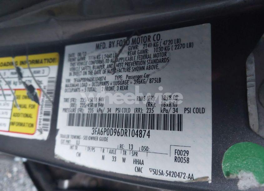 Photo 9 of 2013 Ford Fusion TITANIUM (VIN 3FA6P0D96DR104874)