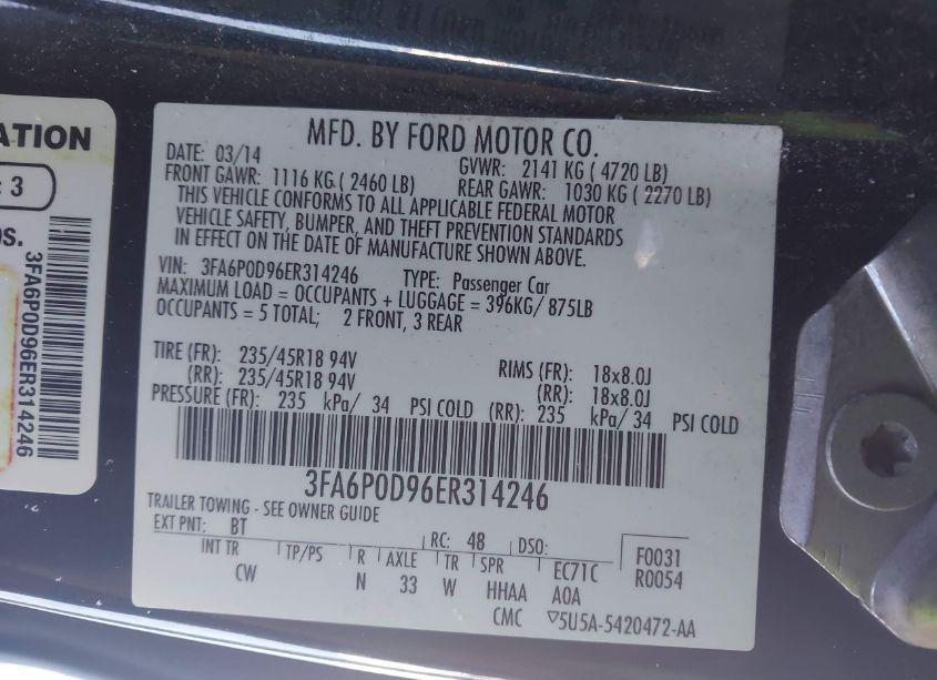Photo 9 of 2014 Ford Fusion TITANIUM (VIN 3FA6P0D96ER314246)