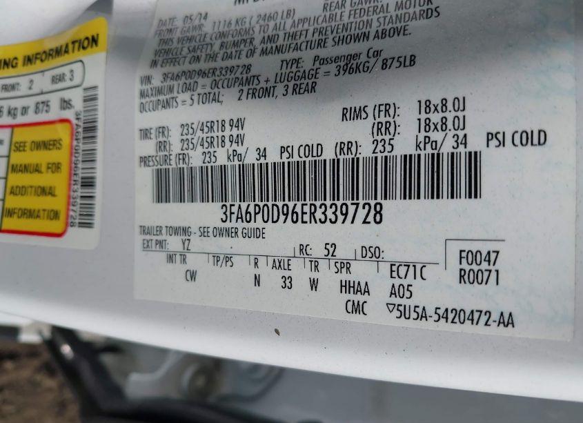 Photo 9 of 2014 Ford Fusion TITANIUM (VIN 3FA6P0D96ER339728)