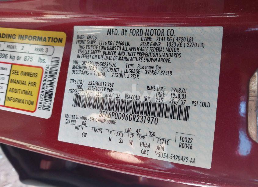 Photo 9 of 2016 Ford Fusion TITANIUM (VIN 3FA6P0D96GR231970)