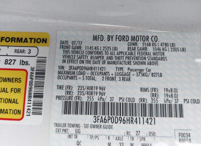 Photo 9 of 2017 Ford Fusion PLATINUM (VIN 3FA6P0D96HR411421)