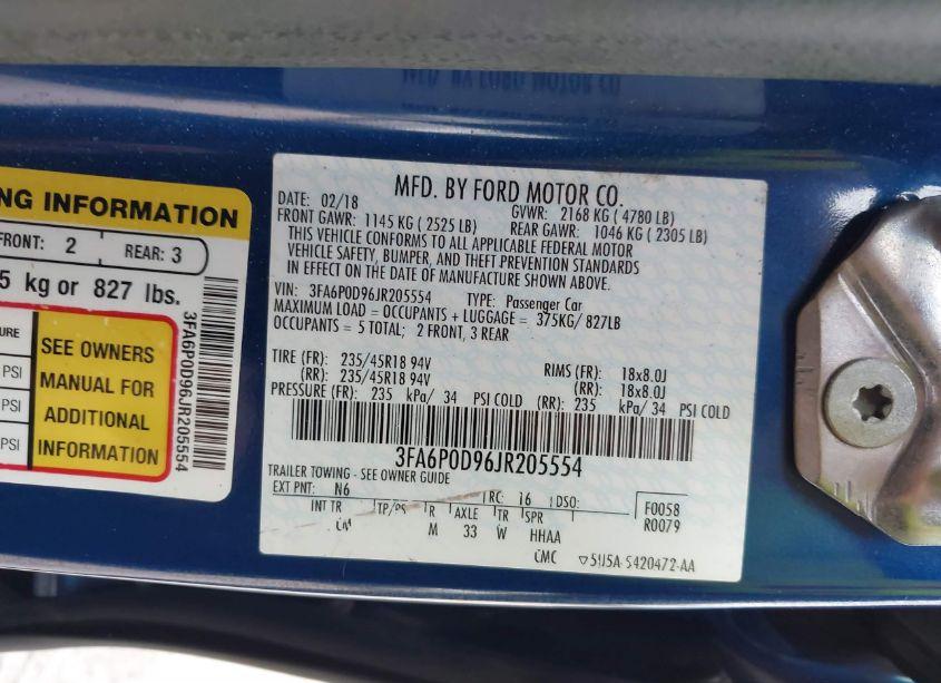 Photo 9 of 2018 Ford Fusion TITANIUM (VIN 3FA6P0D96JR205554)