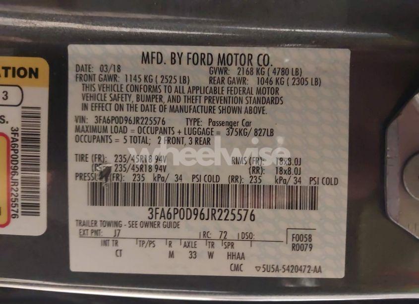 Photo 9 of 2018 Ford Fusion TITANIUM (VIN 3FA6P0D96JR225576)