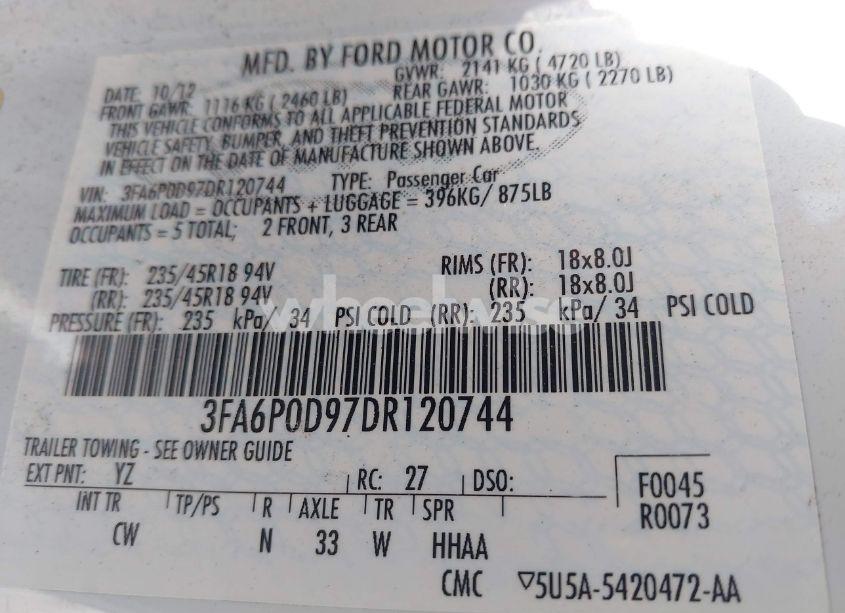 Photo 9 of 2013 Ford Fusion TITANIUM (VIN 3FA6P0D97DR120744)