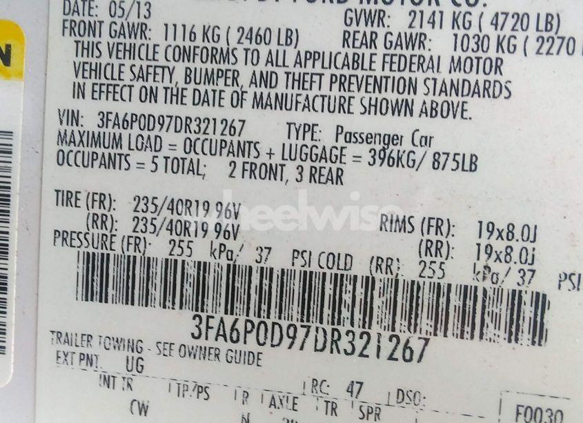 Photo 9 of 2013 Ford Fusion TITANIUM (VIN 3FA6P0D97DR321267)