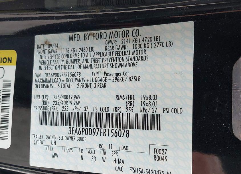 Photo 9 of 2015 Ford Fusion TITANIUM (VIN 3FA6P0D97FR156078)