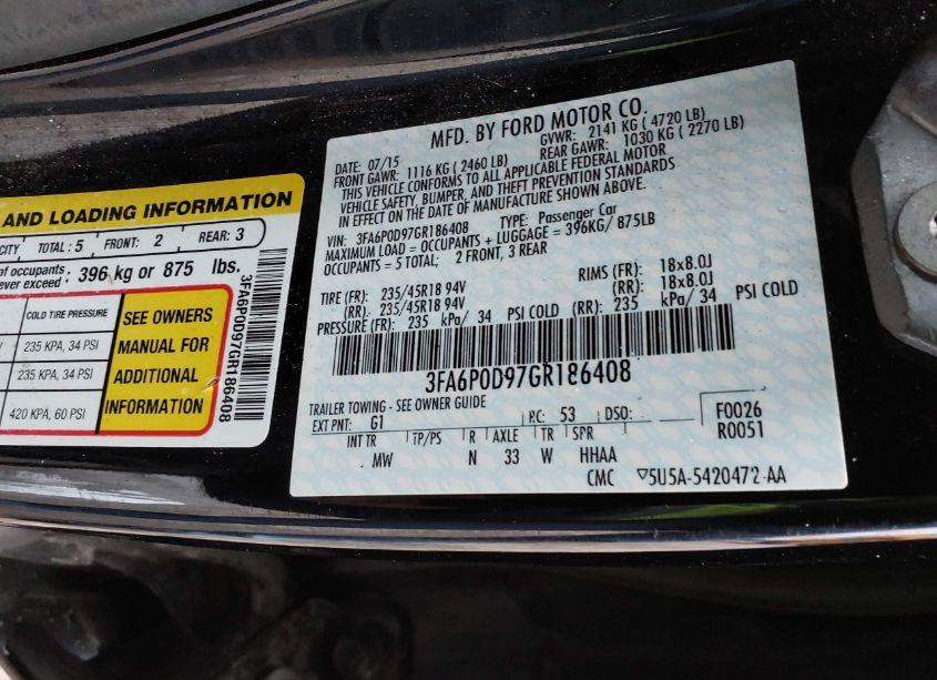 Photo 9 of 2016 Ford Fusion TITANIUM (VIN 3FA6P0D97GR186408)