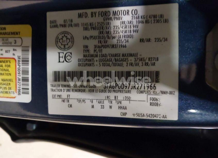 Photo 9 of 2018 Ford Fusion TITANIUM (VIN 3FA6P0D97JR271966)