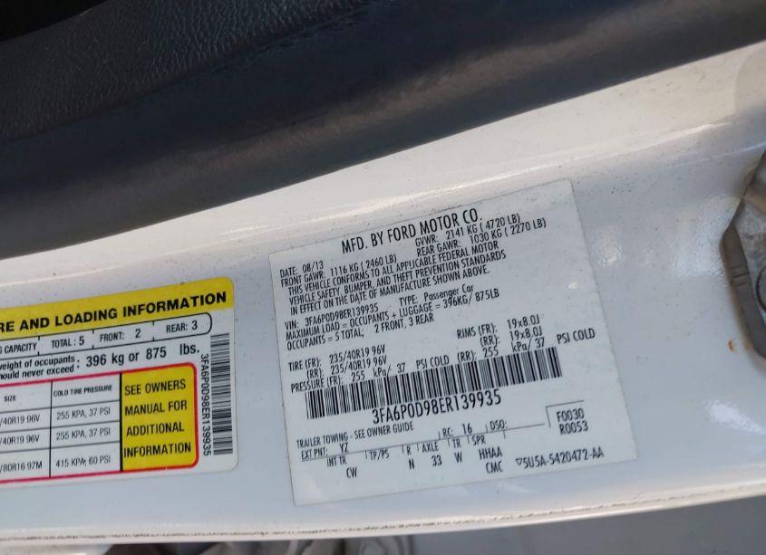 Photo 9 of 2014 Ford Fusion TITANIUM (VIN 3FA6P0D98ER139935)