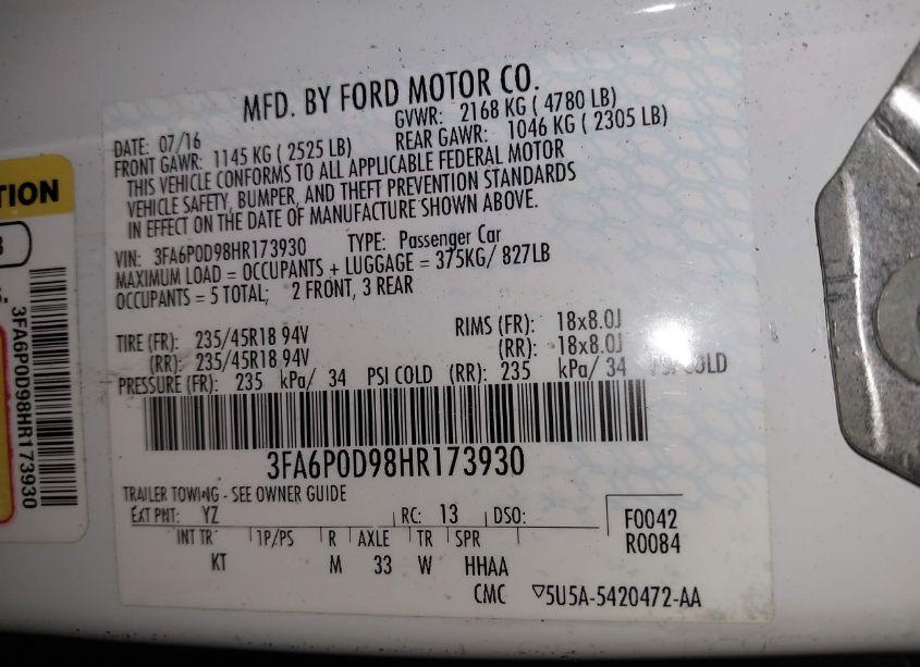 Photo 9 of 2017 Ford Fusion TITANIUM (VIN 3FA6P0D98HR173930)