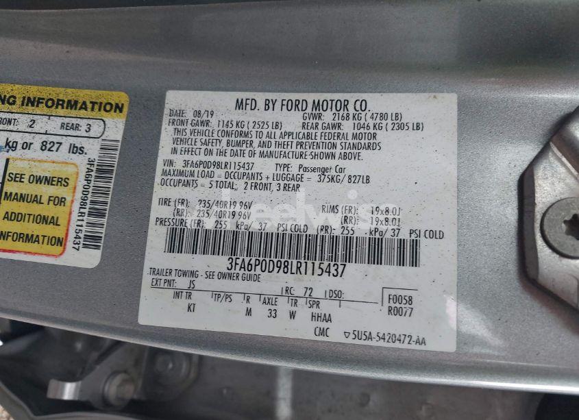 Photo 9 of 2020 Ford Fusion TITANIUM (VIN 3FA6P0D98LR115437)