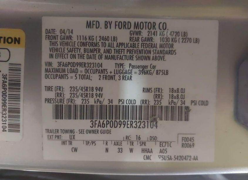 Photo 9 of 2014 Ford Fusion TITANIUM (VIN 3FA6P0D99ER323104)