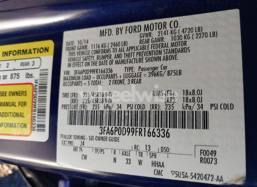 Photo 9 of 2015 Ford Fusion TITANIUM (VIN 3FA6P0D99FR166336)