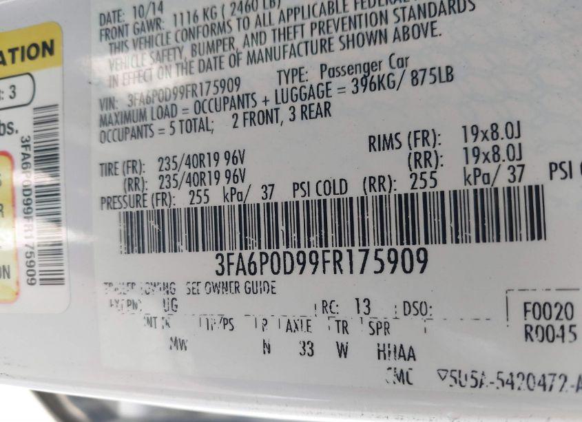 Photo 9 of 2015 Ford Fusion TITANIUM (VIN 3FA6P0D99FR175909)