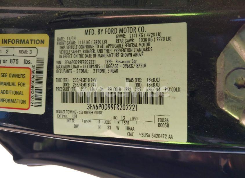 Photo 9 of 2015 Ford Fusion TITANIUM (VIN 3FA6P0D99FR202221)