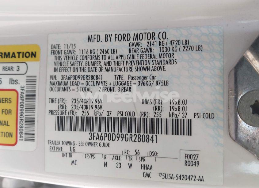 Photo 9 of 2016 Ford Fusion TITANIUM (VIN 3FA6P0D99GR280841)