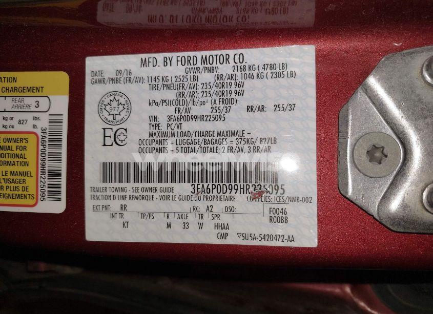 Photo 9 of 2017 Ford Fusion TITANIUM (VIN 3FA6P0D99HR225095)