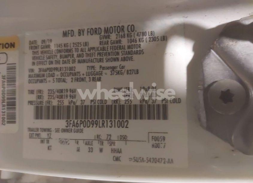 Photo 9 of 2020 Ford Fusion TITANIUM (VIN 3FA6P0D99LR131002)