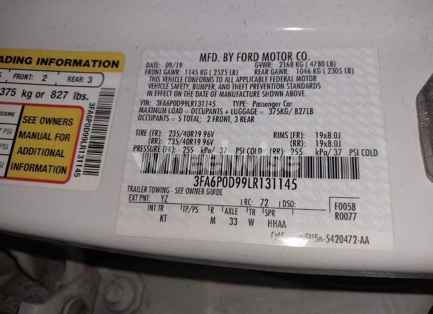 Photo 9 of 2020 Ford Fusion TITANIUM (VIN 3FA6P0D99LR131145)