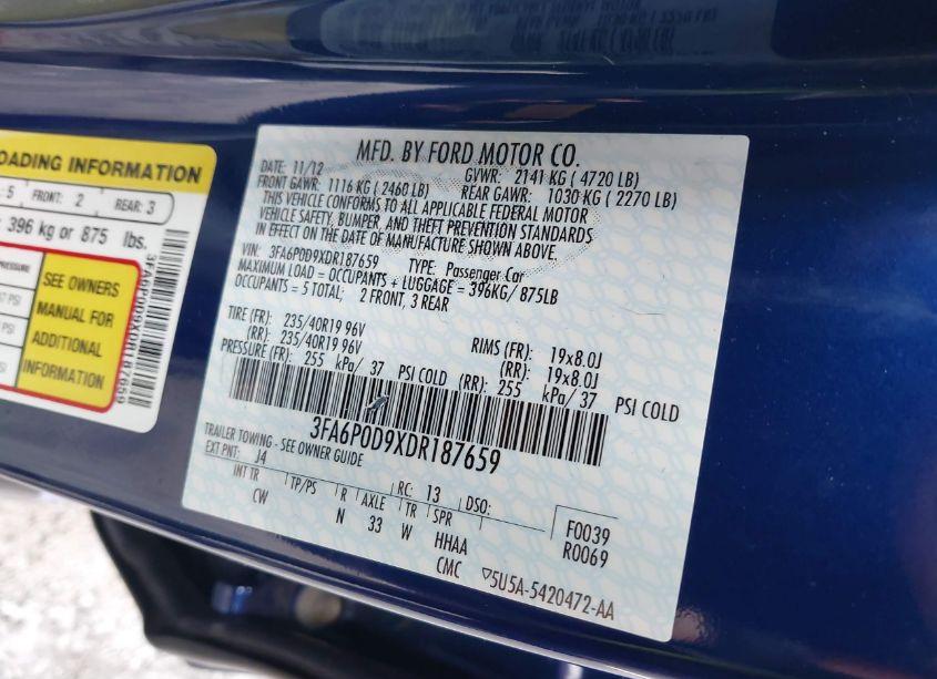 Photo 9 of 2013 Ford Fusion TITANIUM (VIN 3FA6P0D9XDR187659)