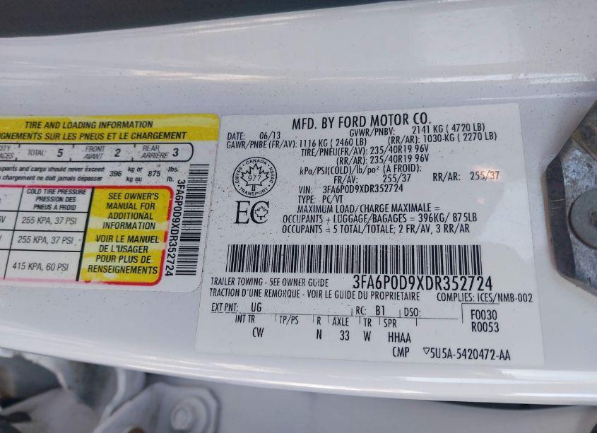 Photo 9 of 2013 Ford Fusion TITANIUM (VIN 3FA6P0D9XDR352724)