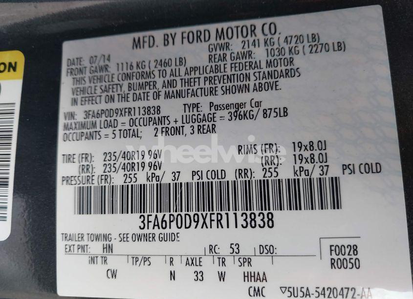 Photo 9 of 2015 Ford Fusion TITANIUM (VIN 3FA6P0D9XFR113838)