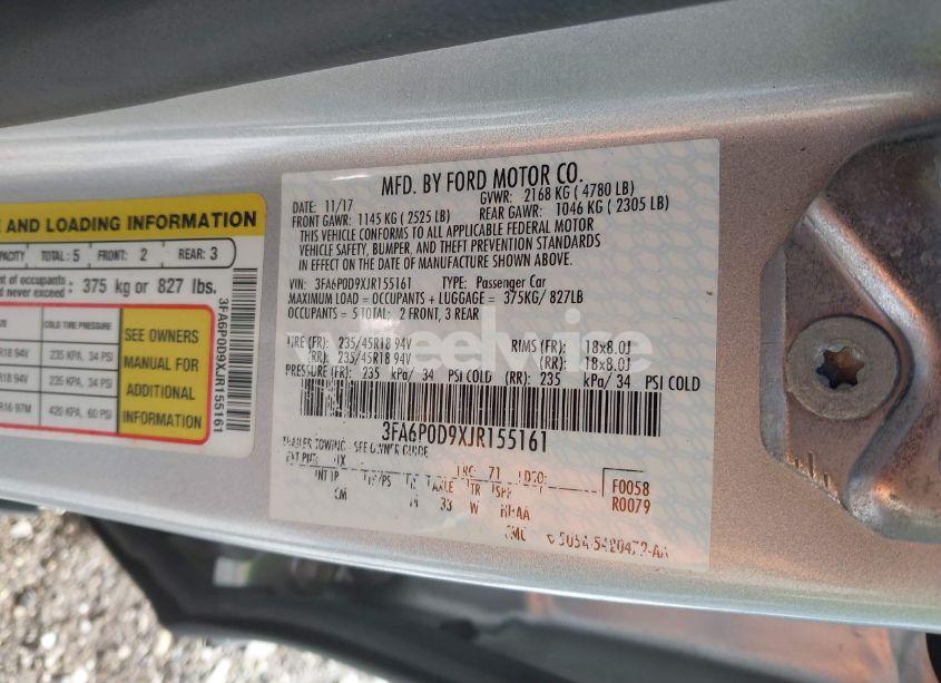 Photo 9 of 2018 Ford Fusion TITANIUM (VIN 3FA6P0D9XJR155161)