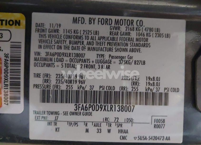 Photo 9 of 2020 Ford Fusion TITANIUM (VIN 3FA6P0D9XLR138007)