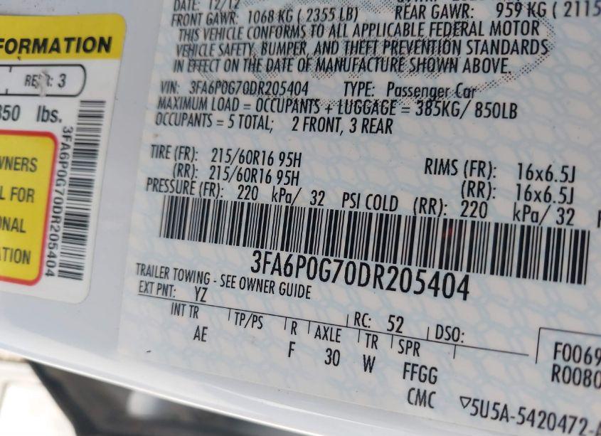 Photo 9 of 2013 Ford Fusion S (VIN 3FA6P0G70DR205404)