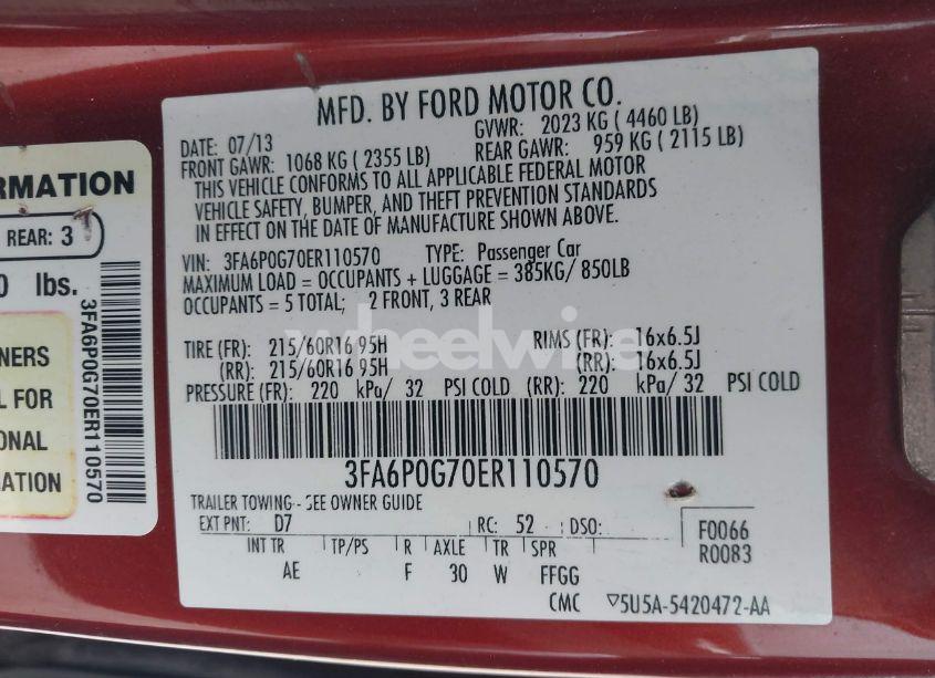 Photo 9 of 2014 Ford Fusion S (VIN 3FA6P0G70ER110570)