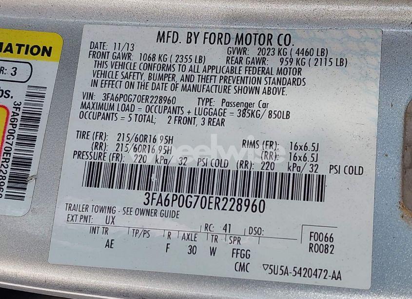 Photo 9 of 2014 Ford Fusion S (VIN 3FA6P0G70ER228960)