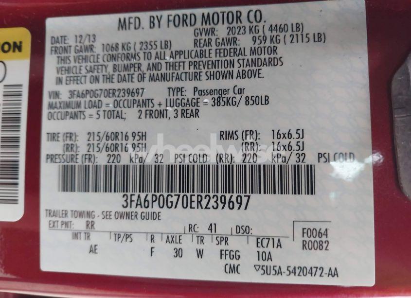 Photo 9 of 2014 Ford Fusion S (VIN 3FA6P0G70ER239697)