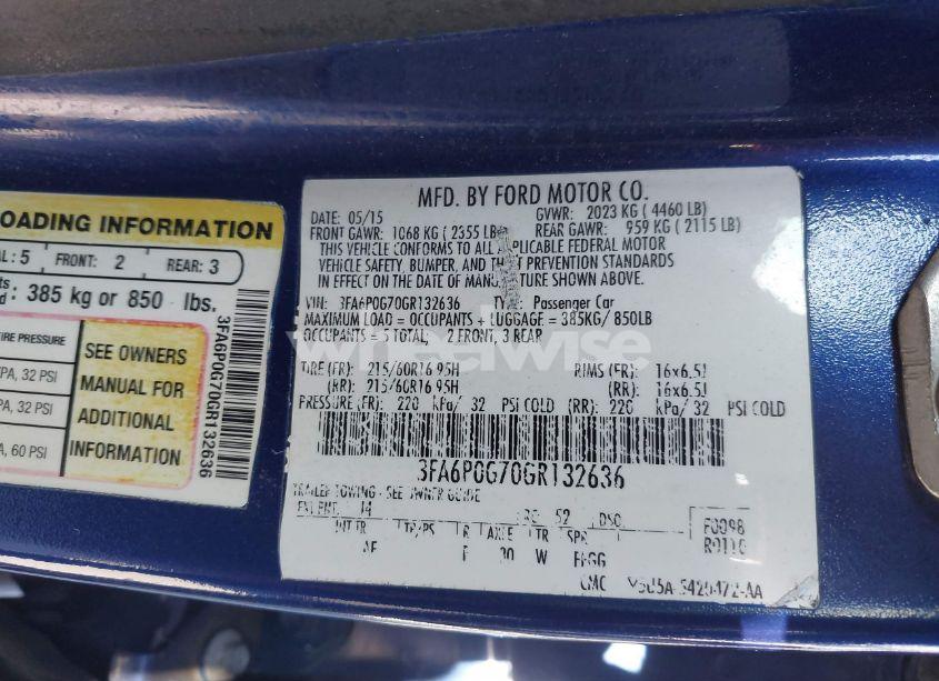 Photo 9 of 2016 Ford Fusion S (VIN 3FA6P0G70GR132636)