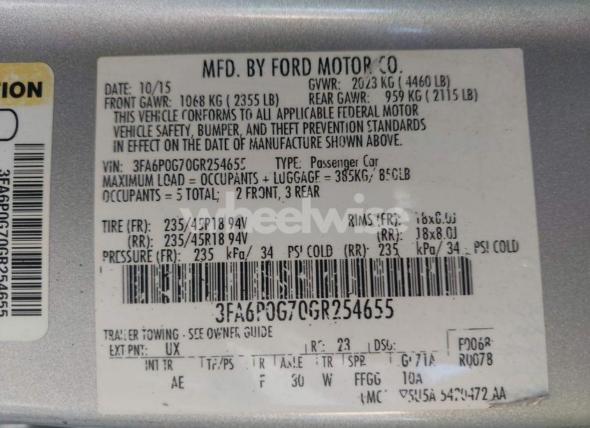 Photo 9 of 2016 Ford Fusion S (VIN 3FA6P0G70GR254655)