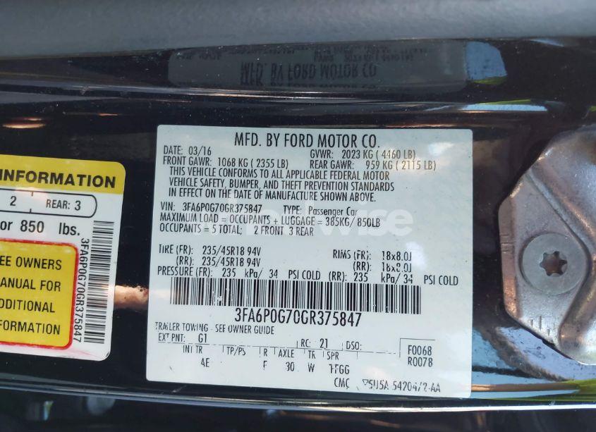 Photo 9 of 2016 Ford Fusion S (VIN 3FA6P0G70GR375847)