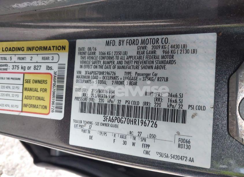 Photo 9 of 2017 Ford Fusion S (VIN 3FA6P0G70HR196726)