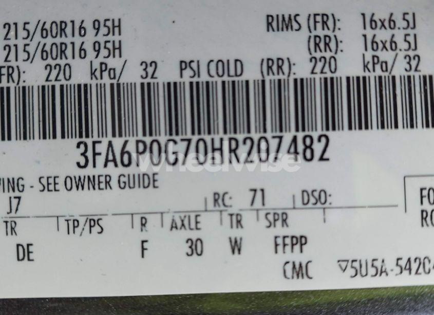 Photo 9 of 2017 Ford Fusion S (VIN 3FA6P0G70HR207482)