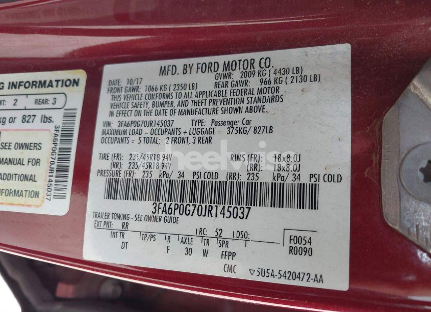 Photo 9 of 2018 Ford Fusion S (VIN 3FA6P0G70JR145037)