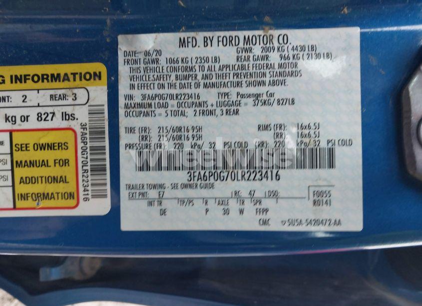 Photo 9 of 2020 Ford Fusion S (VIN 3FA6P0G70LR223416)