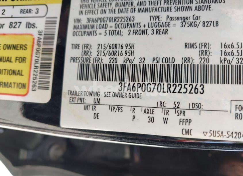 Photo 9 of 2020 Ford Fusion S (VIN 3FA6P0G70LR225263)