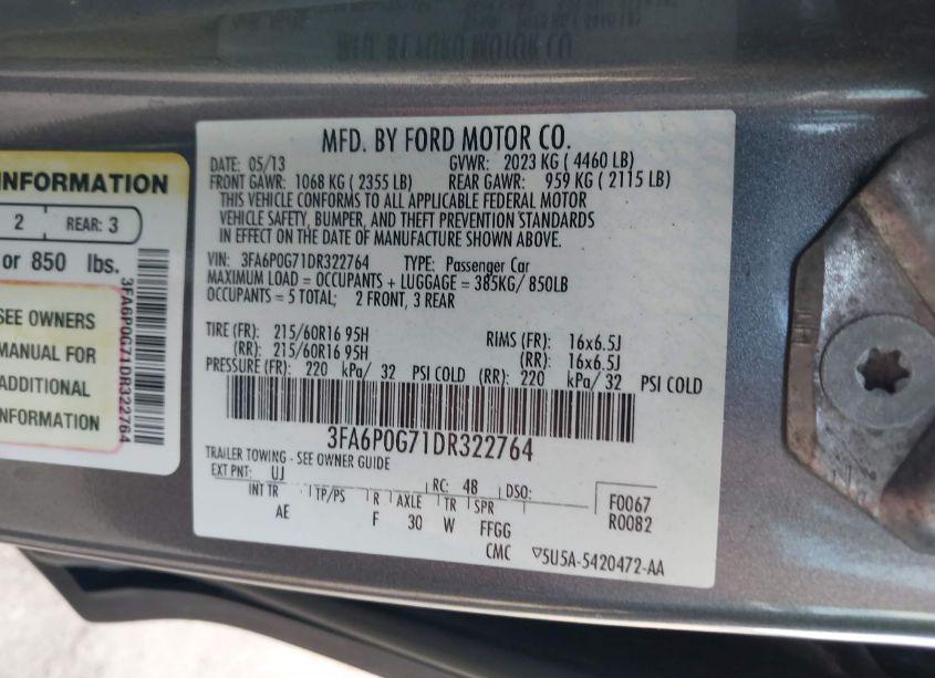 Photo 9 of 2013 Ford Fusion S (VIN 3FA6P0G71DR322764)