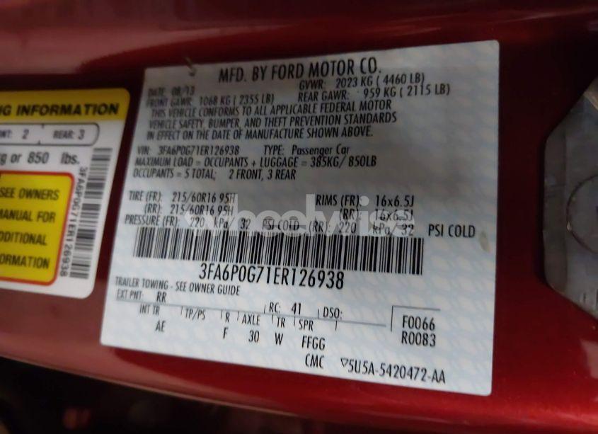 Photo 9 of 2014 Ford Fusion S (VIN 3FA6P0G71ER126938)