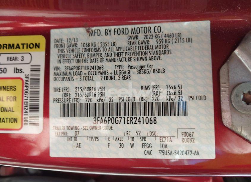 Photo 9 of 2014 Ford Fusion S (VIN 3FA6P0G71ER241068)