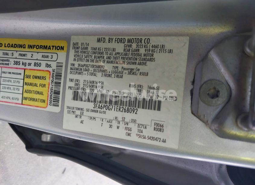 Photo 9 of 2014 Ford Fusion S (VIN 3FA6P0G71ER268092)