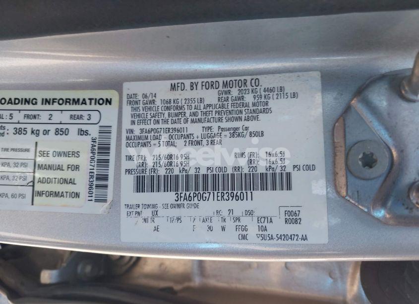 Photo 9 of 2014 Ford Fusion S (VIN 3FA6P0G71ER396011)