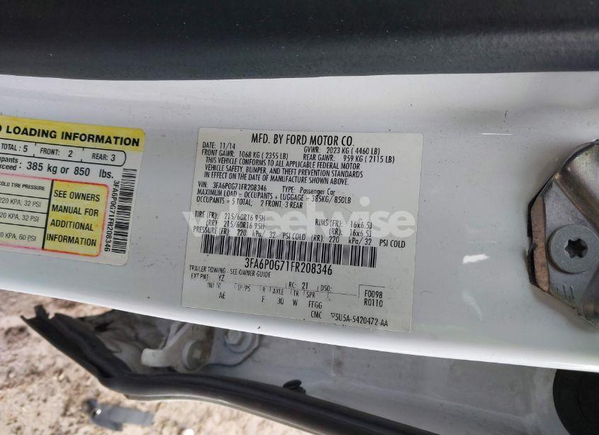 Photo 9 of 2015 Ford Fusion S (VIN 3FA6P0G71FR208346)